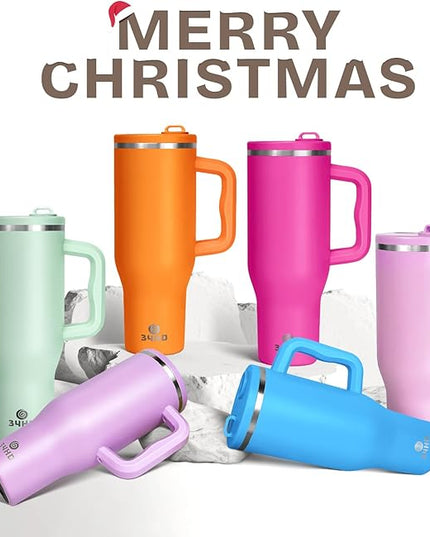 34HD 40 oz Stainless Steel Tumbler - Leakproof Insulated Water Bottle with Handle, Magnetic Lid and Flexible Straw - Iced for 48 Hours – Perfect for Men, Women, Birthday Gift, White - Vanilla Cloud