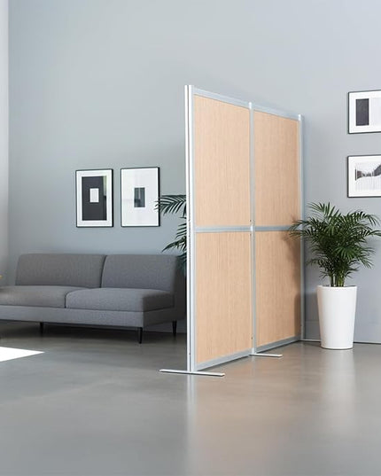 VIVO Modular Wall System, 2 PET Panels, Modern Professional Office Cubicle Dividers, Freestanding Privacy-Screen, 66 inches High, Flat Wood, Silver Frame, PP-MWS63C