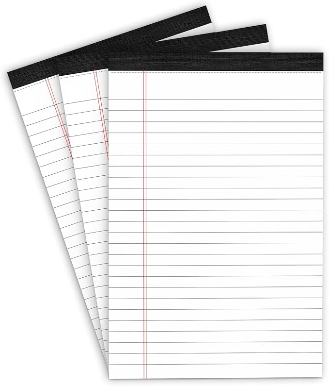 MuiAng 3 Pack Note Pads 5 x 8 Inch, Small Notepad, College Ruled Legal Pads, White Lined Writing Pads for Work or School, 30 Sheets/Pad, Perforated Recycled Note Paper for Note-Taking, Grocery List
