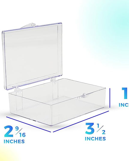 10-Pack Clear Hinged Plastic Containers, Keepsake Storage Boxes, 3 1/2" L x 2 9/16" W x 1" H, Made in USA, Plastic Display Case or Small Box for Storage and Organization