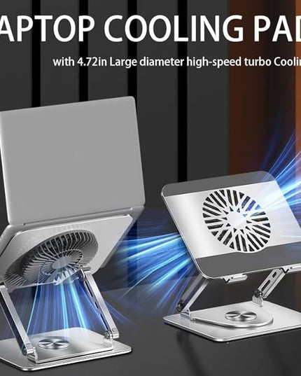 360° Rotating Laptop Stand with Cooling Fan, Foldable Dual-Bar Support & Height Adjustable Laptop Riser Holder for Desk Cooling Pad Laptop Riser Fits 10-17.3" laptops Pads