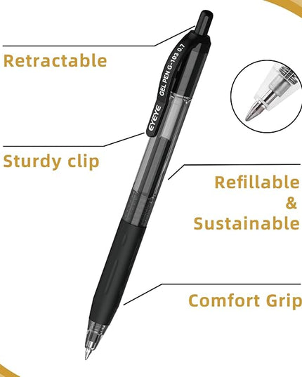 EYEYE G-103 Retractable Gel Pens Black 0.7mm, 25 Pack Medium Point Gel Ink Pens Quick Drying, 0.7 mm Fine Piont Ballpoint Pen Smooth Writing for Office School Supplies