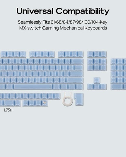 EPOMAKER Lusterfly Jelly Keycaps Set - 123 Keys Double-Shot Laser Engraved, MDA Profile, ABS+PC, Non-Shine-Through, MX-Compatible for 61/68/84/87/98/100/104-Key Mechanical Keyboard (Blue)