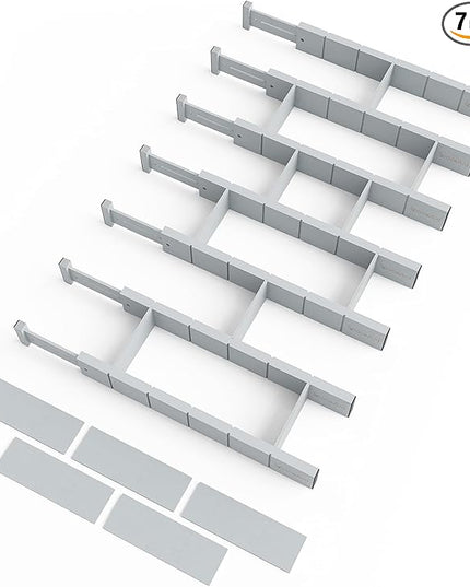 SpaceAid Bamboo Drawer Dividers with Inserts and Labels, Kitchen Adjustable Drawer Organizers, Expandable Organization for Home, Office, Dressers, 7 Dividers with 15 Inserts (17"-22" Gray)