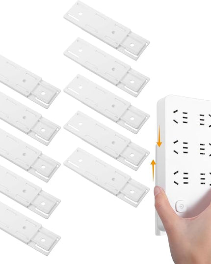 10 PCS Self Adhesive Power Strip Holder Surge Protector Fixator Wall Mount Punch Free Cable Management System Powers Strips Mount Holders for Router Computer Kitchen Home Office Remote Control