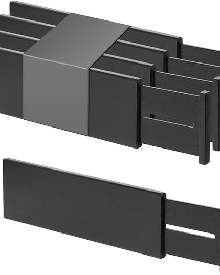 Utoplike Bamboo Drawer Dividers Large, 4'' High Adjustable Kitchen Drawers Organizers for Clothing, Spring Loaded, Works in Bathroom, Dresser, Desk, 4 PCS, Black