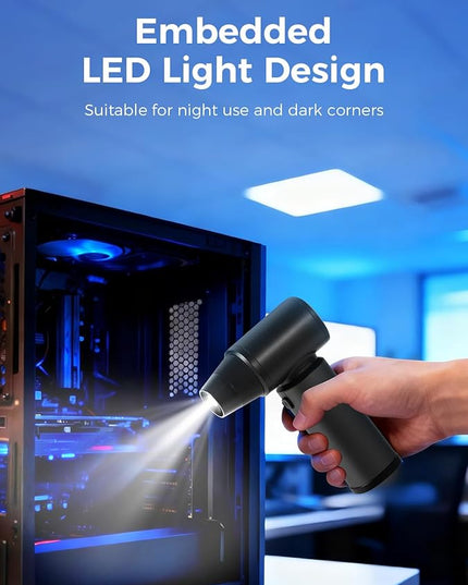 Compressed Air Duster-180000RPM Electric Air Duster Rechargeable Brushless Motor, Stepless Speed/3-Gear Adjustable Mini Blower Cordless with LED Light, Dust Blower for Computer, House, Outdoor, Car