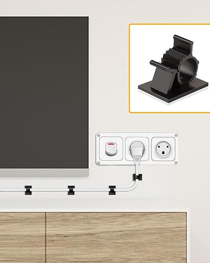 Viaky 30 Black Adjustable Cable Clips, Reusable Buckle Self-Adhesive Wiring Fixing Nylon Bracket Wire Management Suitable for 0.3 Inch Diameter(8mm) Cable