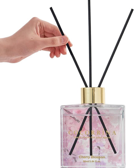 COCORRÍNA Reed Diffuser Set of 3-3 Pack/ 3.04 Fl.oz Diffuser with 24 Sticks Warm Vanilla/Cherry Blossom/Lavender Thyme Reed Diffuser for Home Bathroom Office Shelf Decor