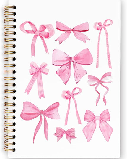 dvhdajed Coquette Pink Bow Spiral Notebook, Preppy Girly Journaling Notebooks, Preppy Bow Spiral Journal for Girls Women Teen Girls, Pink Girly Office School Supplies Gifts, 5.5x8.3 In