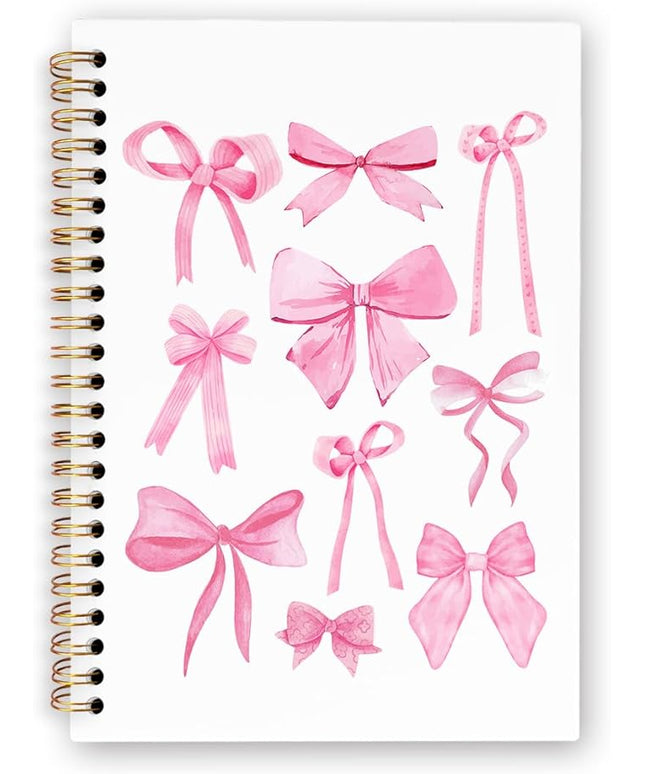dvhdajed Coquette Pink Bow Spiral Notebook, Preppy Girly Journaling Notebooks, Preppy Bow Spiral Journal for Girls Women Teen Girls, Pink Girly Office School Supplies Gifts, 5.5x8.3 In