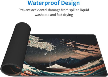 Japanese Waves in The Dark Gaming Mouse Pad XL, Large Non Slip Rubber Mousepad, Stitched Edges Mouse Pads, Long Extended Mouse Pad,31.5'' X 11.8''