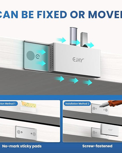 EJAY 5-in-1 Magnetic USB 3.0 Hub with SD/TF Card Reader, 2 USB-A + 1 USB-C Ports, Includes Sliding Rail, Screws & Sticky Pads for MacBook Laptop PC Silver