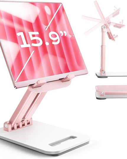 LISEN Pink Desk Accessories for iPad Office Supplies Desk Decor for Women, for Him Tablet Stand Vanity Accessories Video Zomming Face Time Free Hands