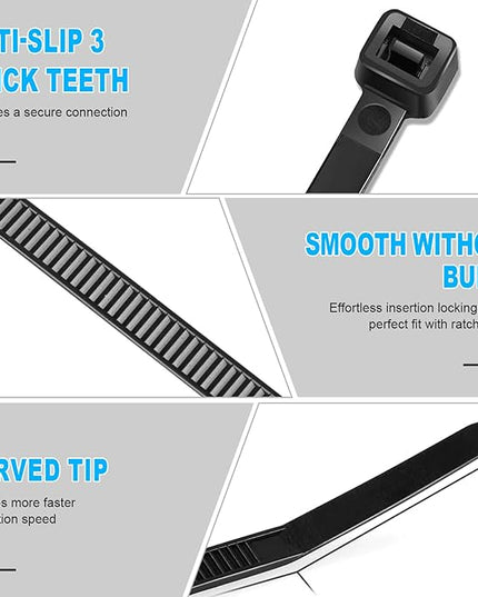 Zip Ties Assorted Sizes, RAZCC 400 Pack (8+12+14+18Inch) Black Cable Ties, Self-Locking Plastic Wire Ties with 100lb Tensile Strength, Black Nylon Zip Ties for Indoor and Outdoor