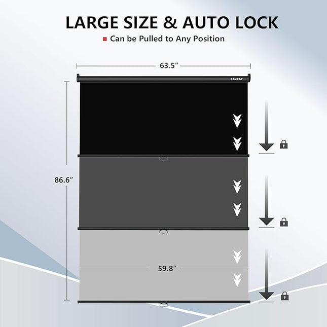 RAUBAY Retractable Pull Down Black Screen Backdrop - 59.8" x 86.6" Collapsible Wall-Mount Background for Professional Video Production, Photography, TikTok and Video Conferencing