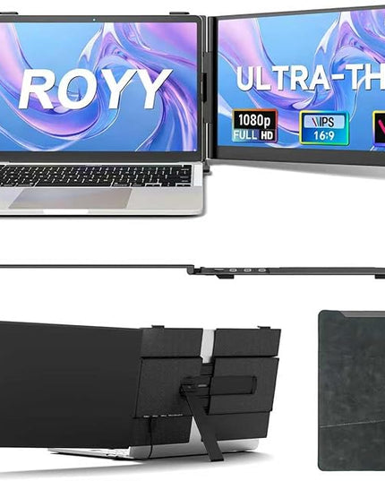 ROYY 14" Laptop Screen Extender, 0.19" Ultra-Thin Portable Monitor, FHD 1080P Dual Screen for 13-17" Laptops, Plug & Play USB-C/HDMI, Travel Monitor Compatible with Windows, Mac, Android, Switch, PS5