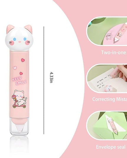 9Pcs Pink Cute Cat Stationery Gifts Set School Supplies Kawaii Japanese Stationery Christmas Birthday GIFS Includes Pencil Sharpener Highlighter Correction Tape Pens Ruler for Office School Supplies