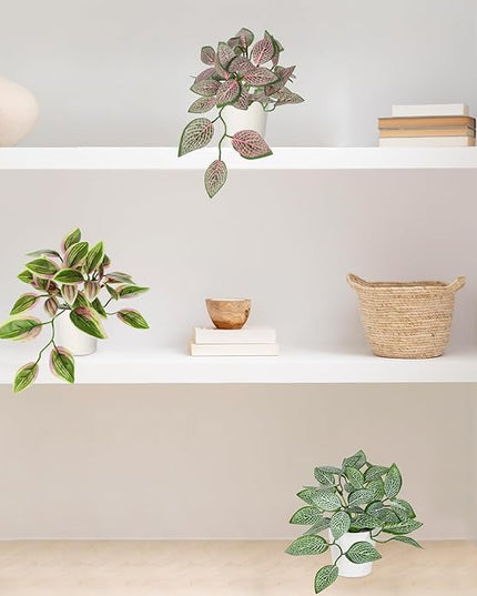 Hollyone Fake Plants 6 Pack Artificial Plants Indoor Faux Plant with White Plastic Pot Small Fake Potted Plant for Home Aesthetic Living Room Bathroom Desk Shelf Office Decor