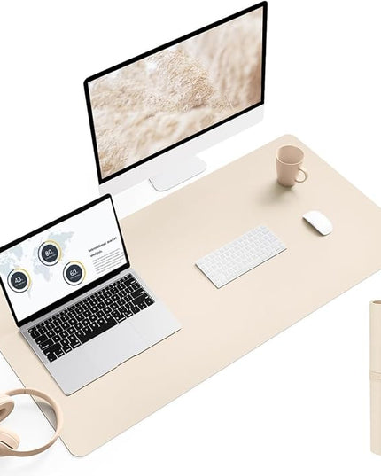 YSAGi Non-Slip Leather Desk Pad, Desk Matt for Desktop, Waterproof Laptop Computer Keyboard Mat, Table Protector Blotter Mat, Large Mouse Pad for Office/Work/Home/Decor(Beige, 35.4" x 17")
