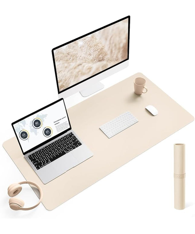 YSAGi Non-Slip Leather Desk Pad, Desk Matt for Desktop, Waterproof Laptop Computer Keyboard Mat, Table Protector Blotter Mat, Large Mouse Pad for Office/Work/Home/Decor(Beige, 35.4" x 17")