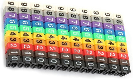 Clip-on String Wire Marking Boxed Plastic Digital Number Wire Label Tube Set Colorful Cable Marker (100PCS -2.5MM)