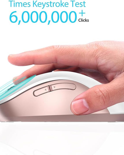 memzuoix 2.4G Wireless Mouse, 1400 DPI Computer Mice with USB Receiver, Portable Wireless USB Mouse Battery Powered Cordless Mice for Laptop, PC, Desktop, 5 Buttons (White Pink)