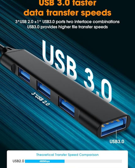 Mac USB C Adapter - Type C USB Adapter Hub with 4 Ports: 1 USB 3.0 + 3 USB 2.0, Ultra-Slim Aluminum Design, 5Gbps Transfer, Adapter for Mac USB C, Type C USB Hub (Black)