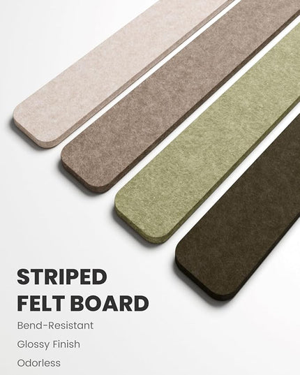 Fluxynara Cork Board Alternative Felt Strip Board 8-Pack 13"x2", Office Pin Board with 50 Push Pins, Adhesive Install for Bedroom Door & Home Office(Linen Dusk)