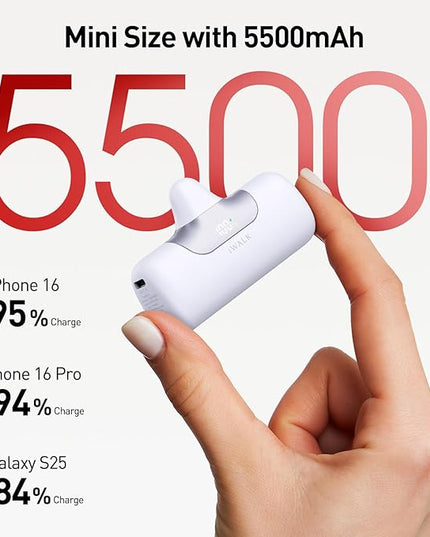 iWALK Portable Charger 5500mAh Next-Gen Small Power Bank 22.5W Fast Charging Battery USB-C Portable Phone Charger for iPhone 17/16/15 17 Plus 17 Pro Max iPad, Samsung Galaxy S25 S24 S23 Android, White
