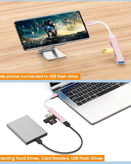 Mac USB C Adapter - Type C USB Adapter Hub with 4 Ports: 1 USB 3.0 + 3 USB 2.0, Ultra-Slim Aluminum Design, 5Gbps Transfer, Adapter for Mac USB C, Type C USB Hub (Pink)