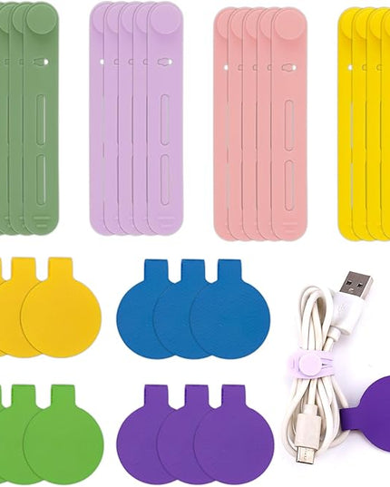 32pcs Cable Labels and Silicone Cable Ties, Reusable Cable Labels Tags Adjustable Silicone Zip Ties 20 Wire Labels and 12 Cable Straps Cord Wrap Organizer for Charging Cords Wires Cables