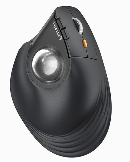 ProtoArc Vertical Wireless Trackball Mouse, EM05 NL Bluetooth Ergonomic Rollerball Mouse Rechargeable Computer Laptop Thumb Mice, 3 Device Connection, Compatible with iPad, Mac, Windows, PC-Silver
