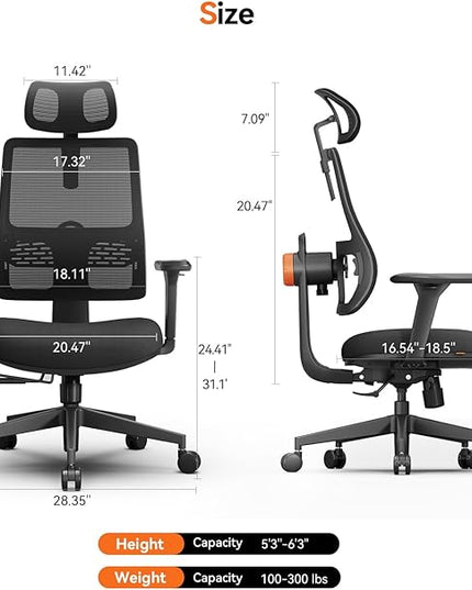 Newtral Ergonomic Office Chair with Adaptive Lumbar Support- High Back Desk Chair with Adjustable Headrest, 3D Armrest, Adjustable Seat Depth & Height, Home Office
