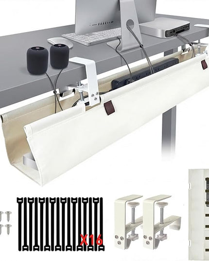 [Upgraded] Under Desk Cable Management, 36" Cord Organizer, with Silicone Pads (No Scratch!), 16 Cable Ties, Washable PE Honeycomb Base,Fits Any Desk 0-2.1", No Stinky Cardboard! Beige