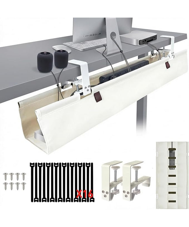 [Upgraded] Under Desk Cable Management, 36" Cord Organizer, with Silicone Pads (No Scratch!), 16 Cable Ties, Washable PE Honeycomb Base,Fits Any Desk 0-2.1", No Stinky Cardboard! Beige