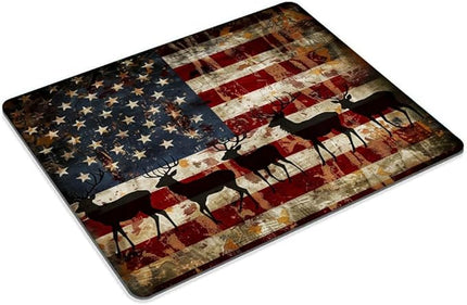 Square Mouse Pad Graceful Deer and National Flag-2,Gaming Mouse Pads for Desk,Soft Computer Waterproof Non-Slip Mouse Mat