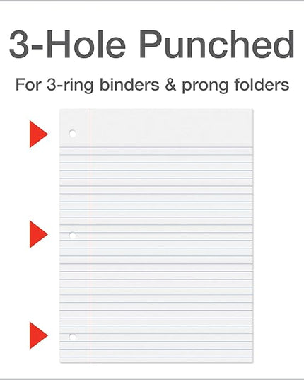 Oxford Filler Paper, 8 x 10-1/2 Inch Wide Ruled Paper, 3 Hole Punch, Loose Leaf Notebook Paper for 3 Ring Binders, 1000 Sheets