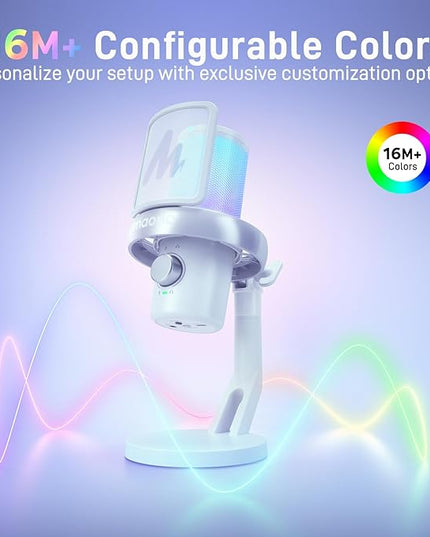 MAONO Wireless Microphone for PC, Condenser USB Mic with Software AI Voice Change,3-Level Noise Cancellation,Custom EQ, RGB Gaming Streaming Mic for Podcast PS5 PS4 Twitch YouTube (DM40 Pro-White)