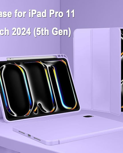 ZryXal iPad Pro 11 Inch Case (M5) 2025/ (M4) 2024 (Model: A2836/A2837/A3006), Trifold Stand Smart Cover with Pencil Holder and Soft TPU Back, Auto Wake/Sleep (New Clove Purple)