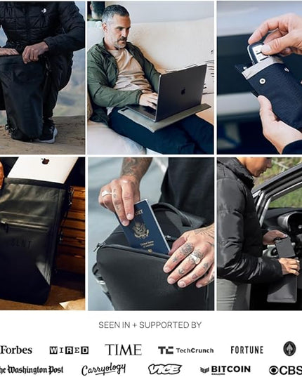 SLNT Faraday Bag Tablet Sleeve with Silent Pocket - Leather Signal Blocking Device Shielding for iPad, Samsung Galaxy Tab, Most Tablets for Travel Privacy (Black Leather, Large)