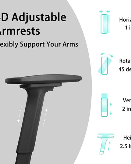 Ergonomic Office Chair with Footrest, Big & Tall, 4D Adjustable Armrests, Comfy Swivel Rolling Mesh Computer Desk Chair with Lumbar Support, Wheels for Office, Home, Gaming, Elite S2