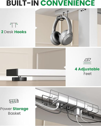 Electric Standing Desk Adjustable - 60x28 Inch Sit Stand Desk with 1 Inch Thick Tabletop, Double Beam Frame, 3 Memory Height Adjustment, Cable Management for Home Office