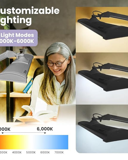 Neatfi Ultra 3,500 Lumen LED Desk Lamp, Color Correlated Temperature, 3 Light Modes, Dimmable, 45W, 26 Inch Wide Metal Shade, 540 SMD LEDs (CCT with Clamp, Silver)