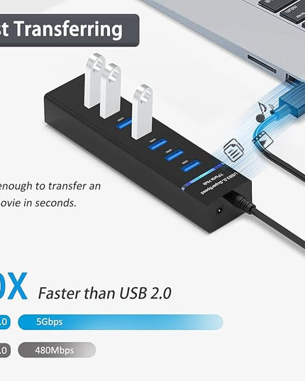 Upgraded USB Hub 3.0, VIENON 7-Port USB Extender Splitter for Laptop, PC, MacBook, Mac Pro, Mac mini, iMac, Surface Pro and More USB Devices