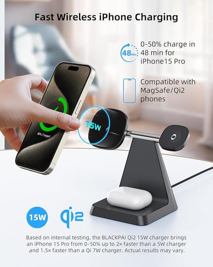 Charging Station for Multiple Devices Apple: 3 in 1 Magnetic Wireless Charger Stand for MagSafe-Compatible Nightstand Charging Dock for iPhone 17 16 15 14 13 12 Pro Max Plus Apple Watch Airpods