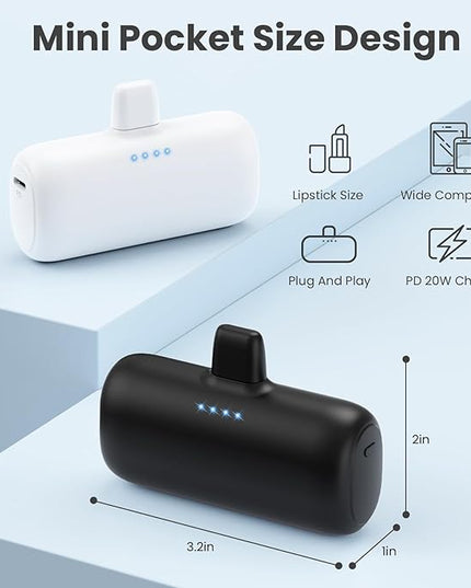 [2-Pack] Mini Portable Charger for iPhone,5200mAh Ultra Compact PD Fast Charging Power Bank,Plug-in Battery Pack Travel Cordless Phone Charger,Compatible with iPhone 14/14Pro/13/12/11/X/8/7/6plus etc