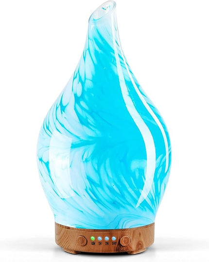 Porseme 150ml Essential Oil Diffuser Glass Color Changing Aroma Air Diffusers Aromatherapy Ultrasonic Cool Mist Humidifier 6 Running Hours Waterless Auto-Off for Sleeping Yoga Office Spa (Blue Wave)