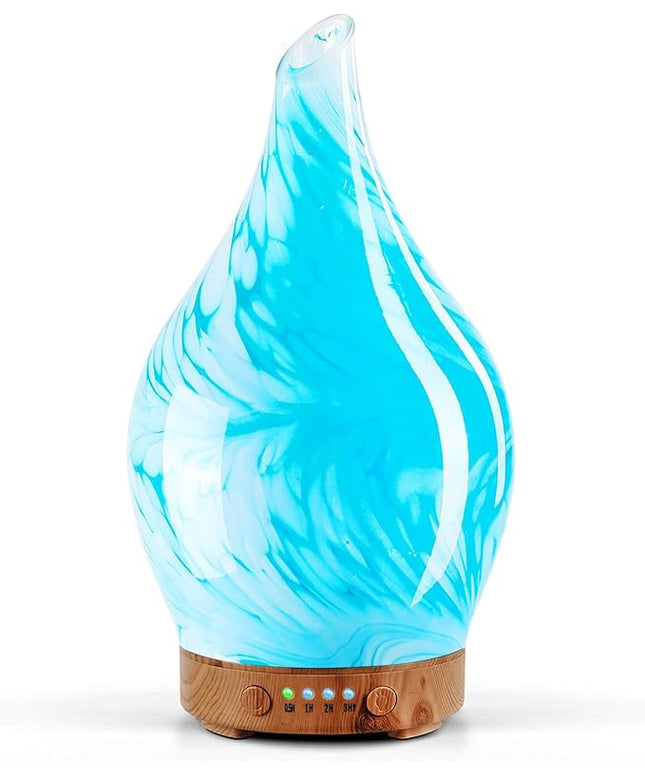 Porseme 150ml Essential Oil Diffuser Glass Color Changing Aroma Air Diffusers Aromatherapy Ultrasonic Cool Mist Humidifier 6 Running Hours Waterless Auto-Off for Sleeping Yoga Office Spa (Blue Wave)