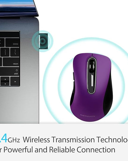 memzuoix 2.4G Wireless Mouse, 1400 DPI Computer Mice with USB Receiver, Portable Wireless USB Mouse Battery Powered Cordless Mice for Laptop, PC, Desktop, 5 Buttons, Purple